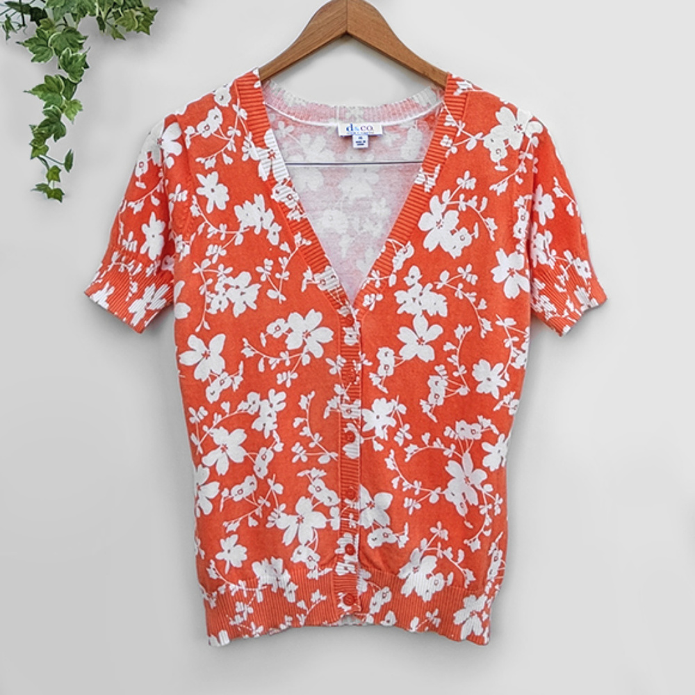 Denim & Co Cotton Floral Short Sleeve Cardigan XS